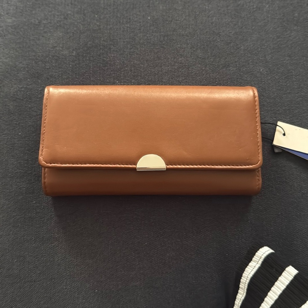 Tan Leather Wallet with Silver Accent